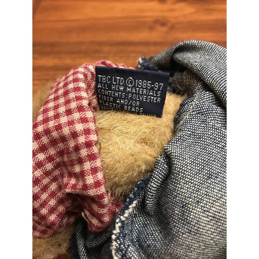 6 Inch Boyds‎ Bear Girl blue jean Dress Gingham Hat 85-97